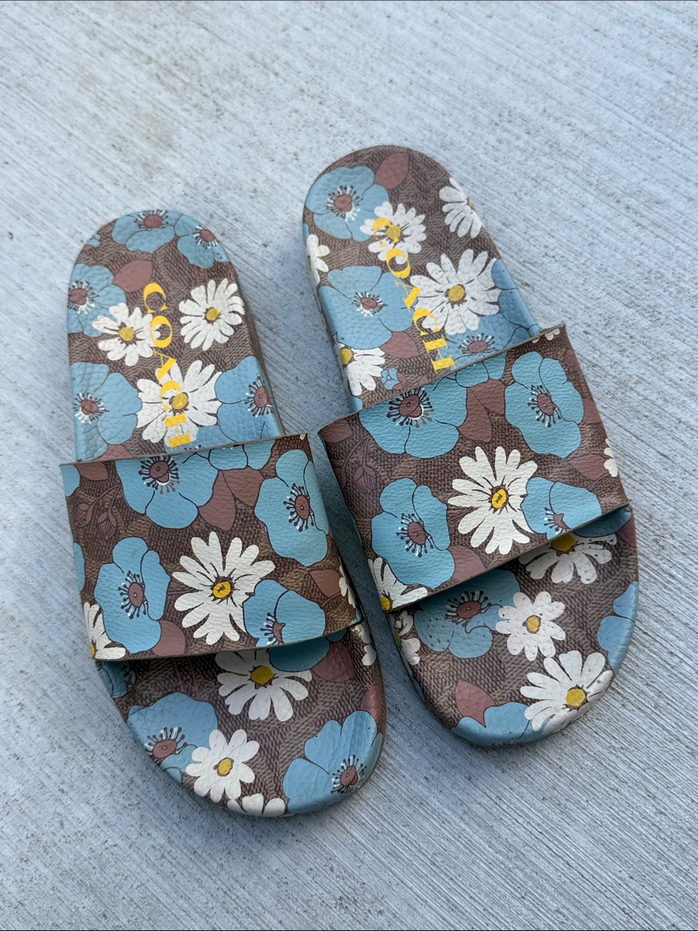 COACH Udele Floral Sport Slide Blue/ Brown Women’s Size 7